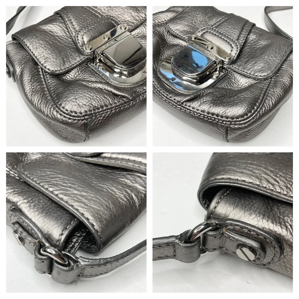 Michael Kors Metallic Silver Leather Chrome Buckle Lock Crossbody in EUC_6